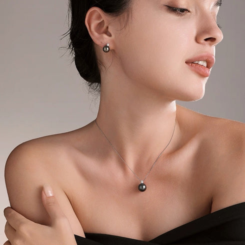 Tahitian Pearl Sasha Zirconia Earrings in Sterling Silver